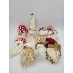 Santa Head‎ Ornament Collection Lot Of 8 Rubber, Ceramic, Plastic variety